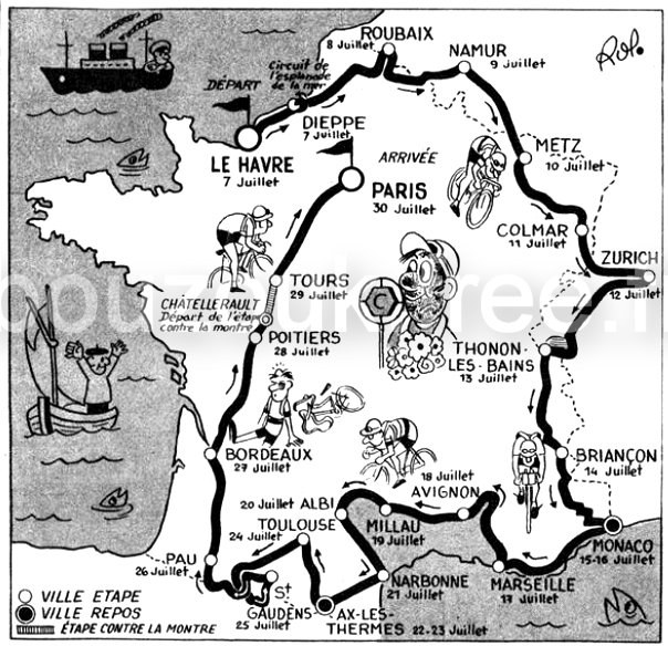 TOUR DE FRANCE 1955 CARTE